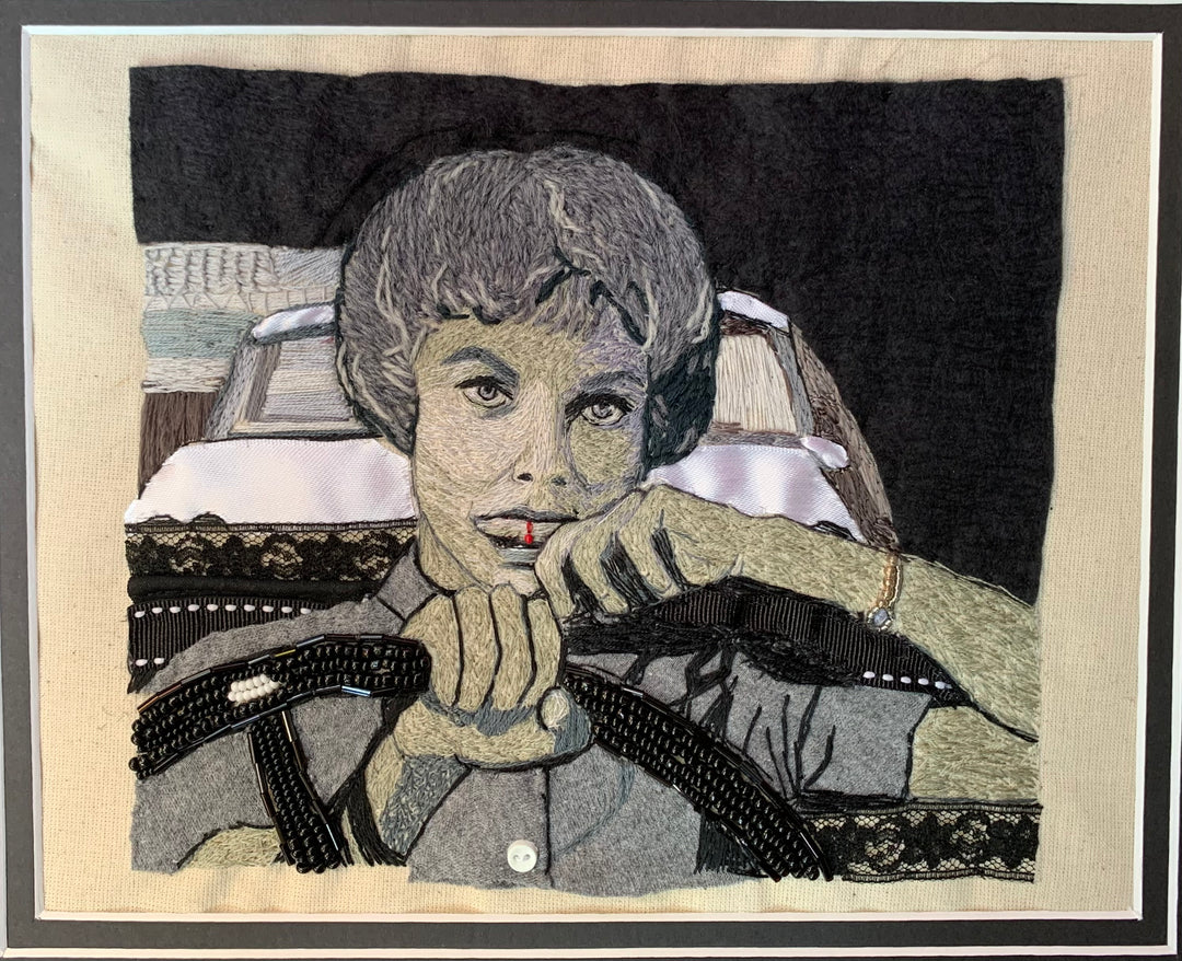 "Psycho" embroidery by Peggy Earle