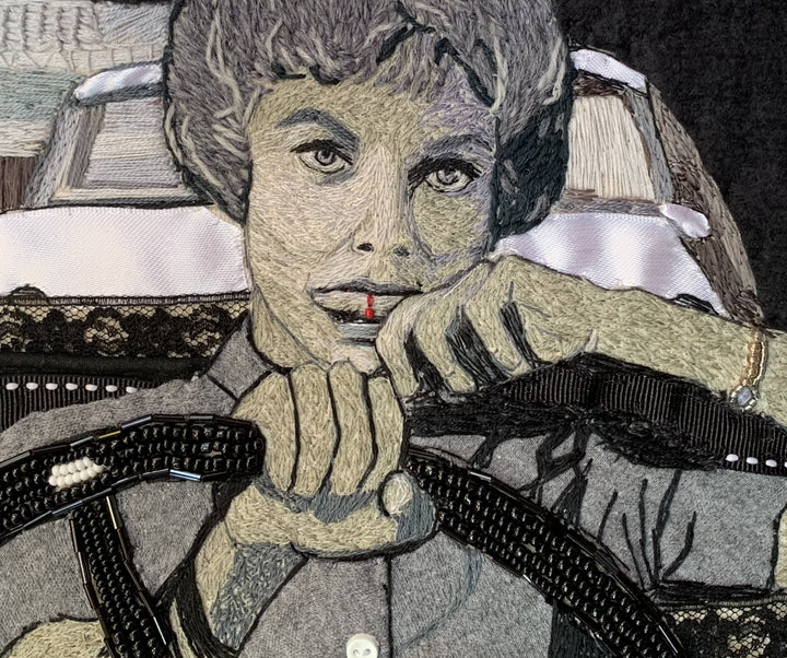 "Psycho" embroidery by Peggy Earle