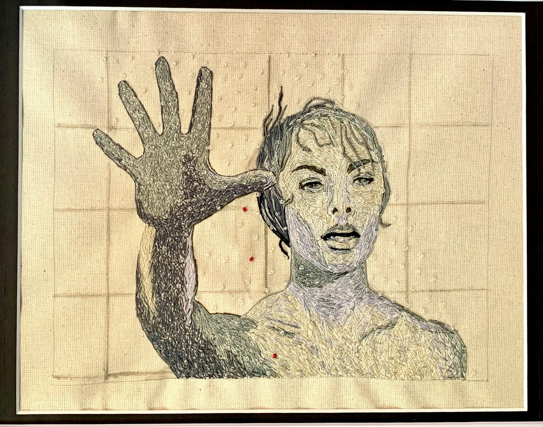 "Psycho" embroidery by Peggy Earle